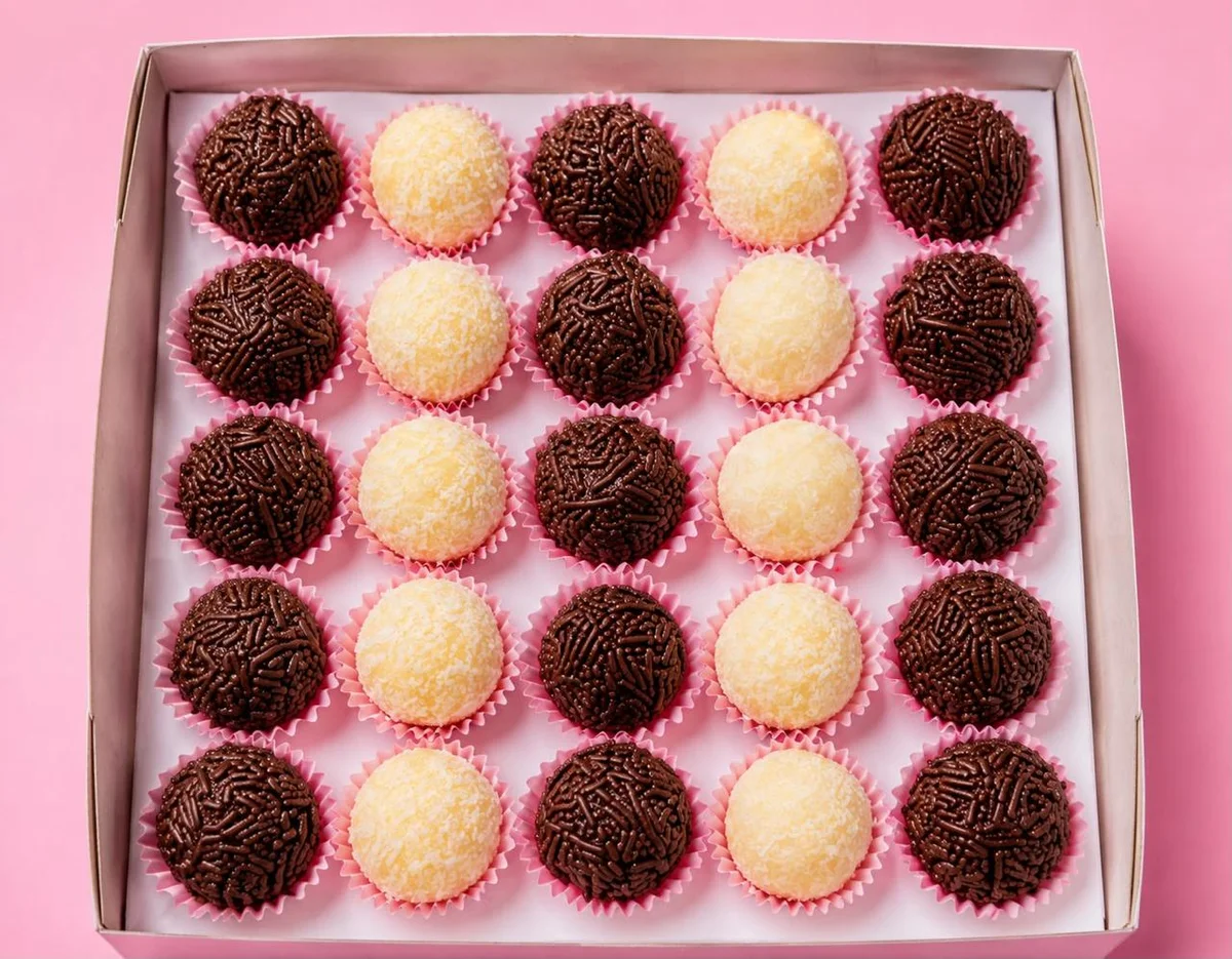 Docinhos gourmet da Mello's — brigadeiro, beijinho e ninho em forminhas