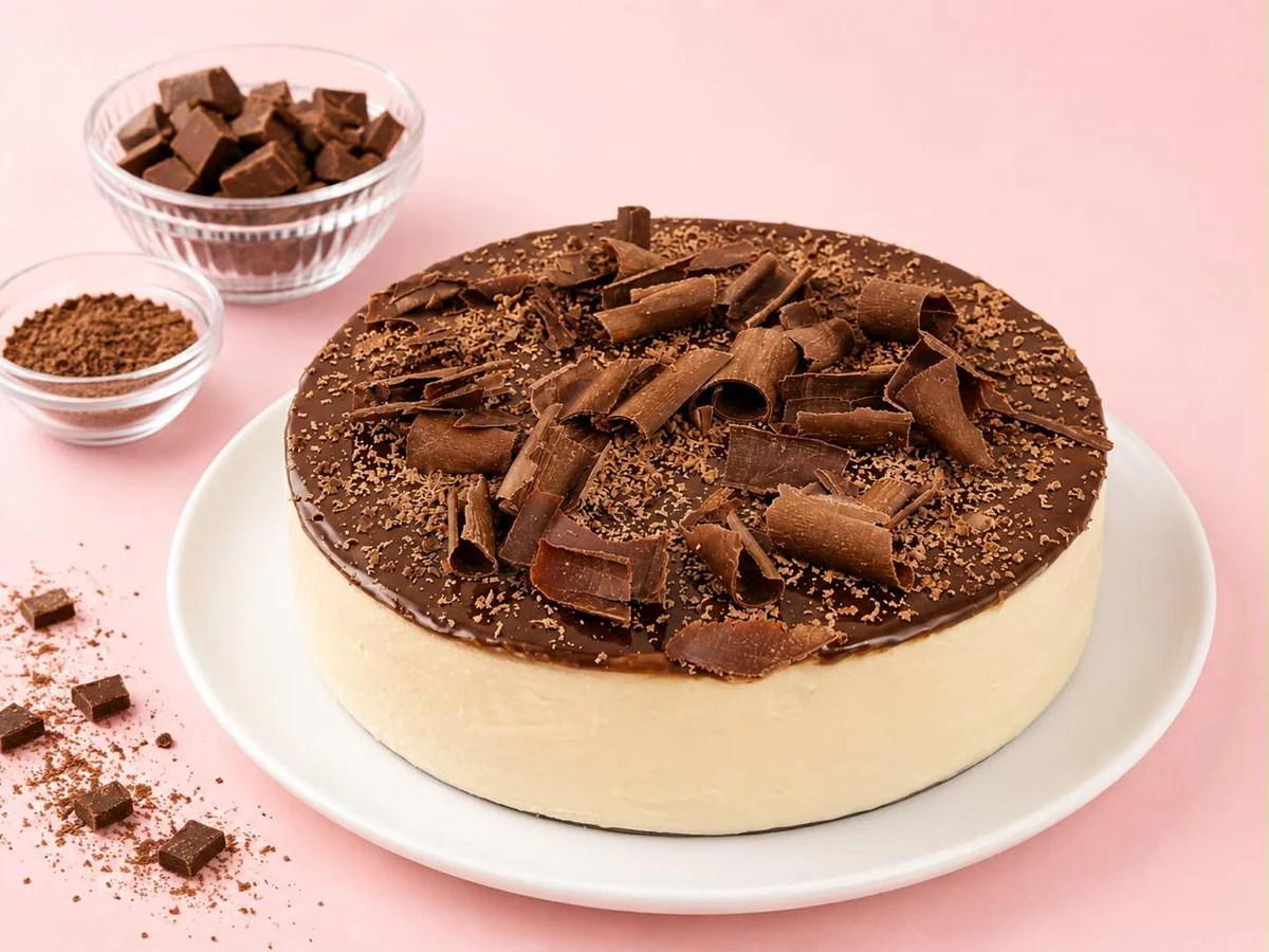 Torta alemã da Mello's coberta com lascas de chocolate