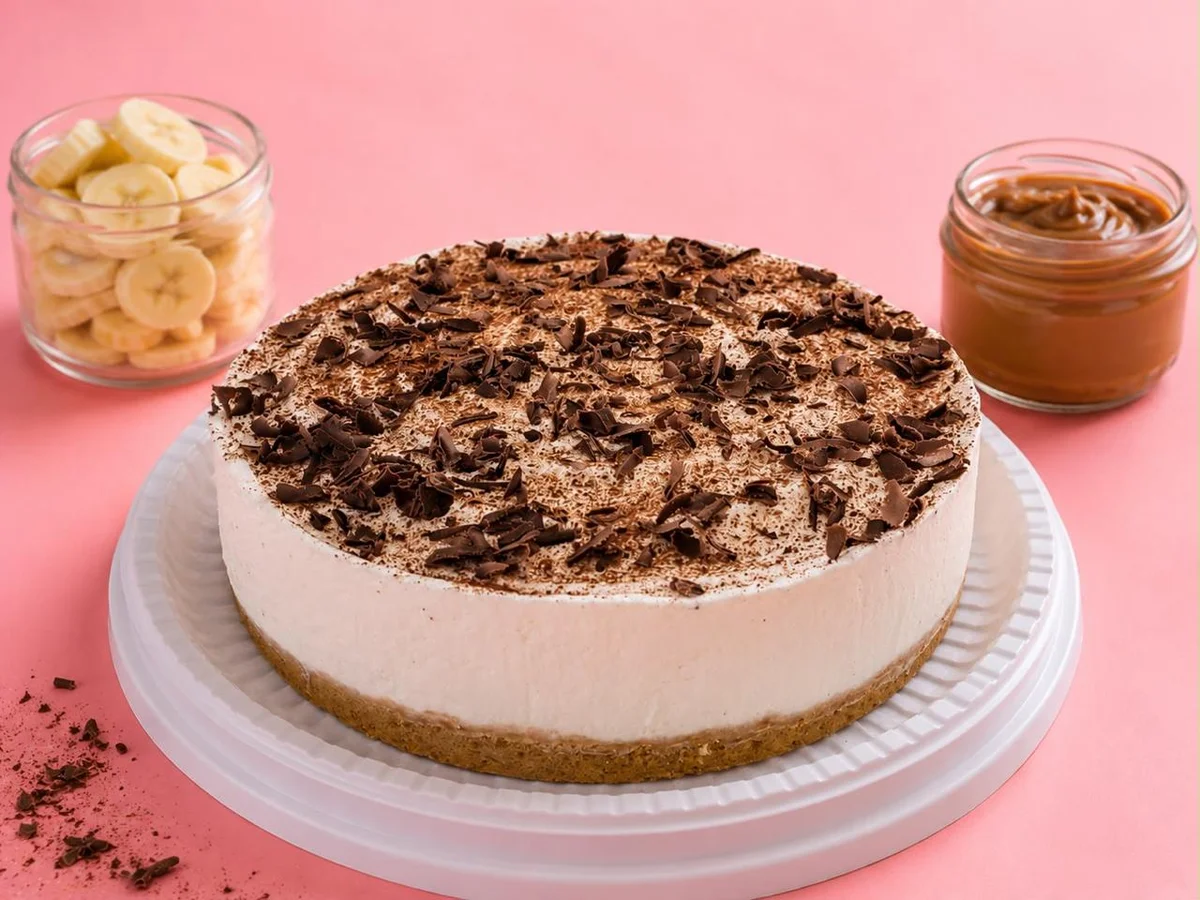 Torta banoffee da Mello's com banana, doce de leite e raspas de chocolate