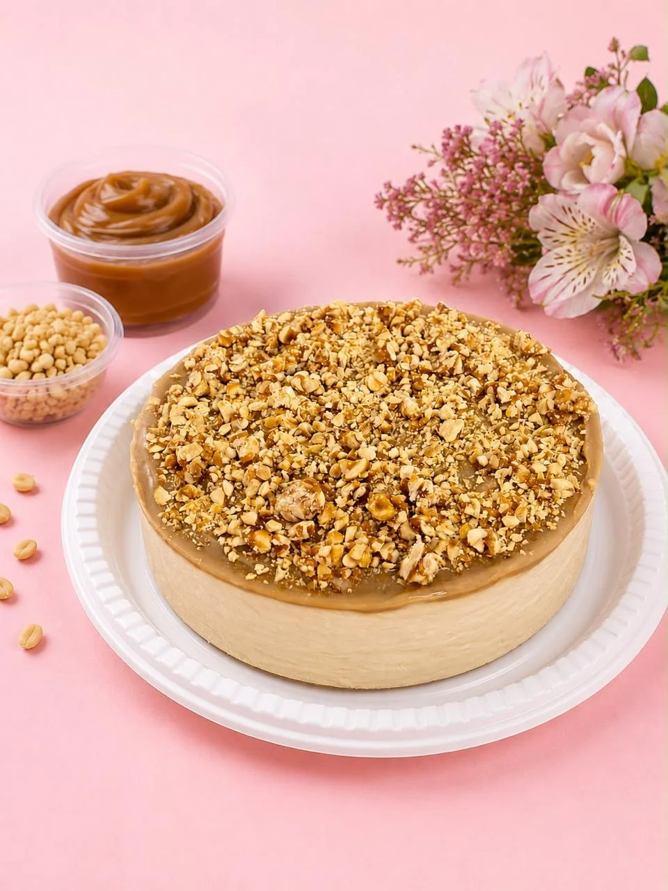 Torta crocante da Mello's finalizada com crocante de amendoim caramelizado